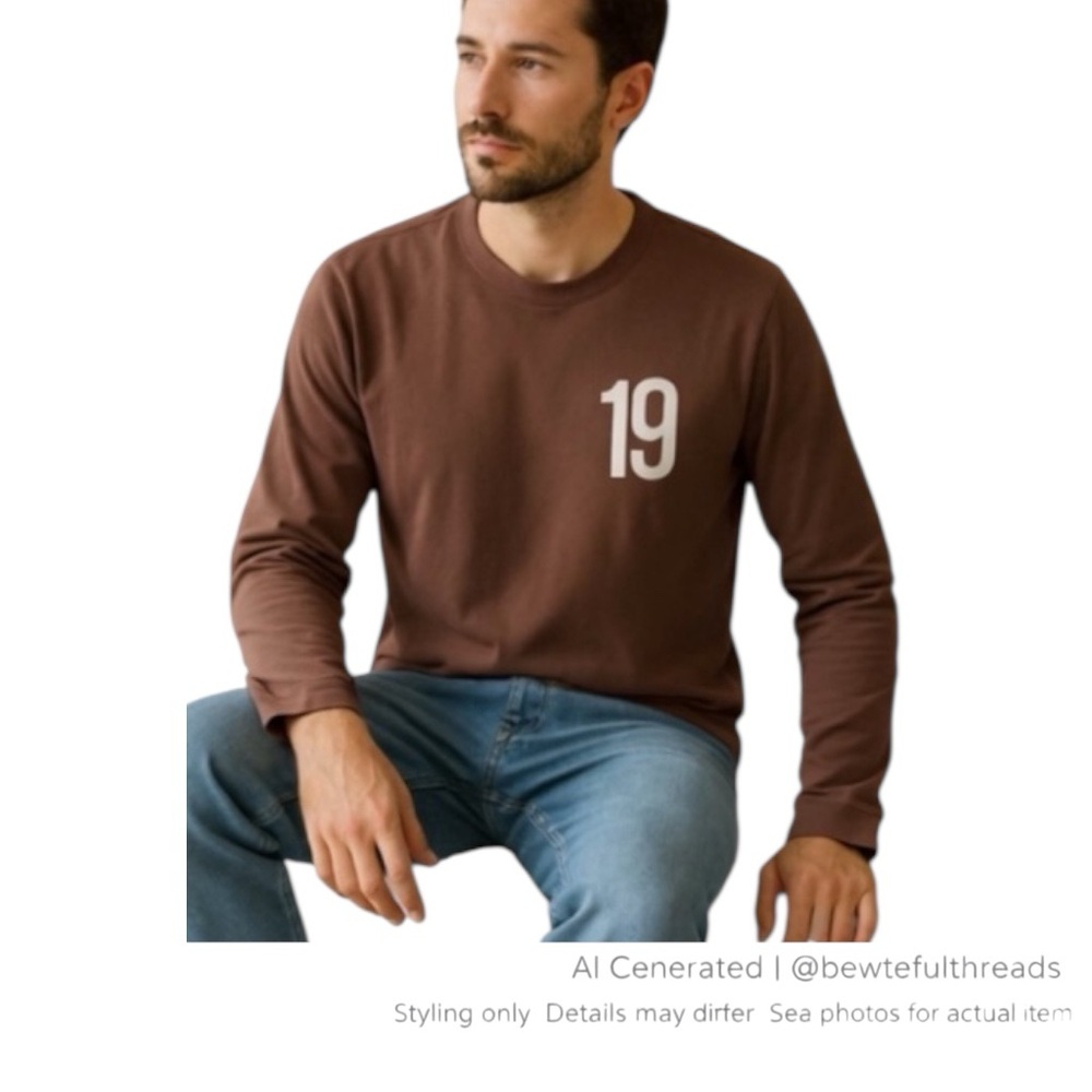 James Perse Brown Long Sleeve Graphic Tee “19” Minimalist Streetwear Casual L